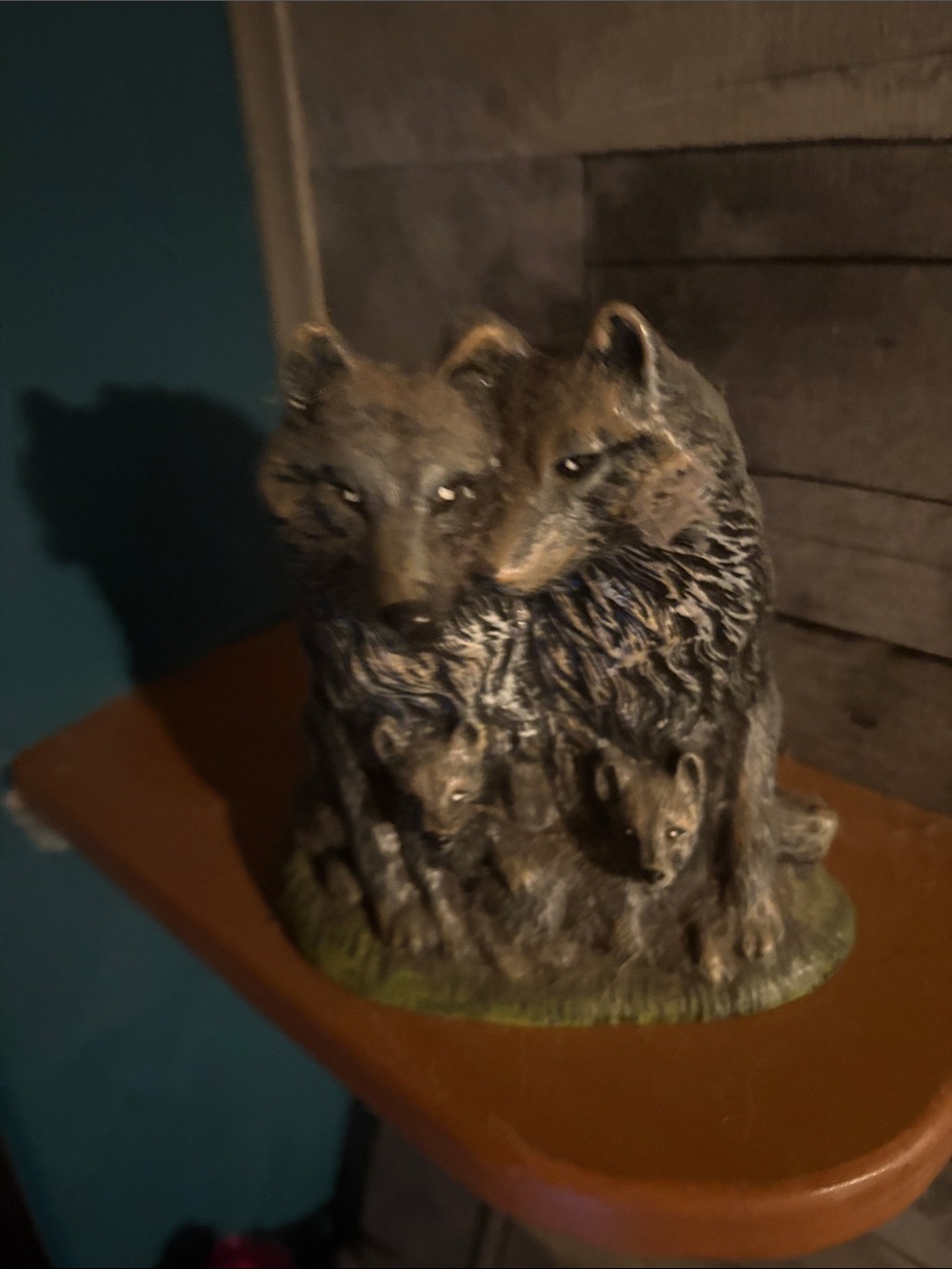 Rustic Two-Headed Wolf Sculpture - Brown